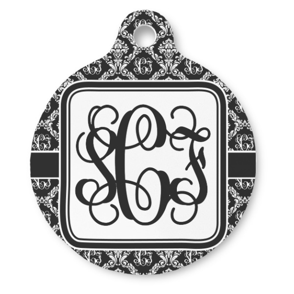 Custom Monogrammed Damask Round Pet ID Tag