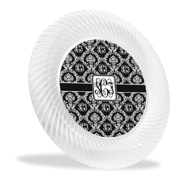 Custom Monogrammed Damask Plastic Party Dinner Plates - 10"