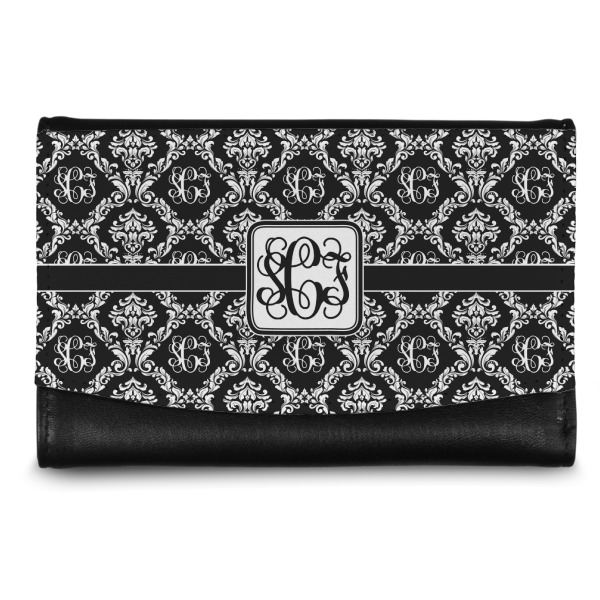 Custom Monogrammed Damask Genuine Leather Women's Wallet - Small