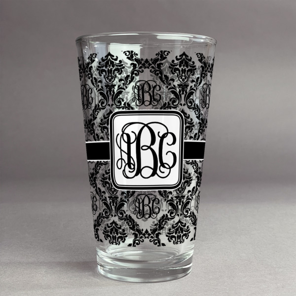 Custom Monogrammed Damask Pint Glass - Full Print