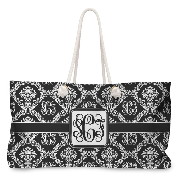 Custom Monogrammed Damask Large Tote Bag with Rope Handles