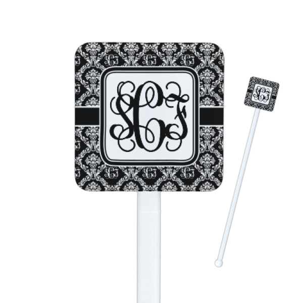 Custom Monogrammed Damask Square Plastic Stir Sticks