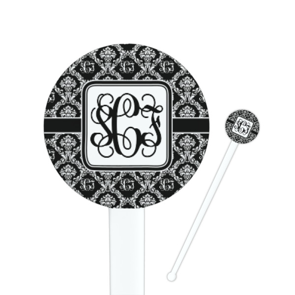 Custom Monogrammed Damask Round Plastic Stir Sticks