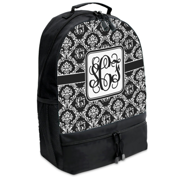 Custom Monogrammed Damask Backpacks - Black