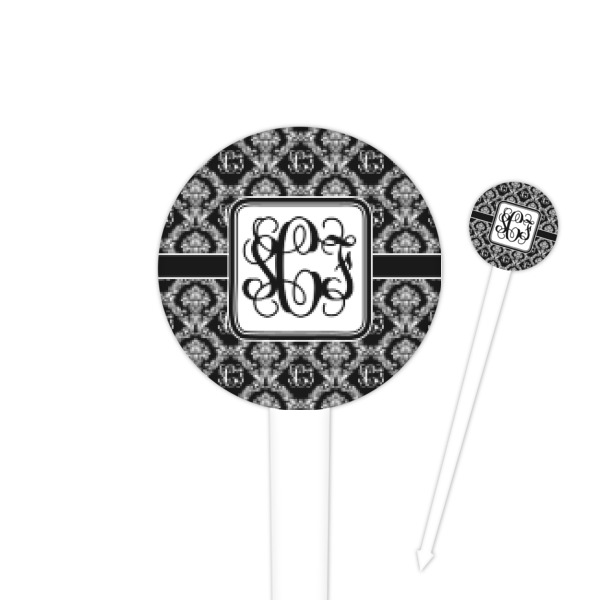 Custom Monogrammed Damask 4" Round Plastic Food Picks - White - Double Sided