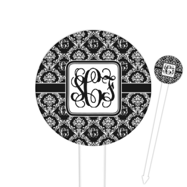 Custom Monogrammed Damask Round Plastic Food Picks