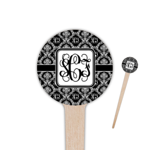 Custom Monogrammed Damask 4" Round Wooden Food Picks - Single Sided