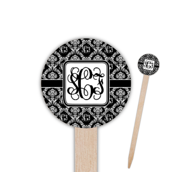 Custom Monogrammed Damask Round Wooden Food Picks