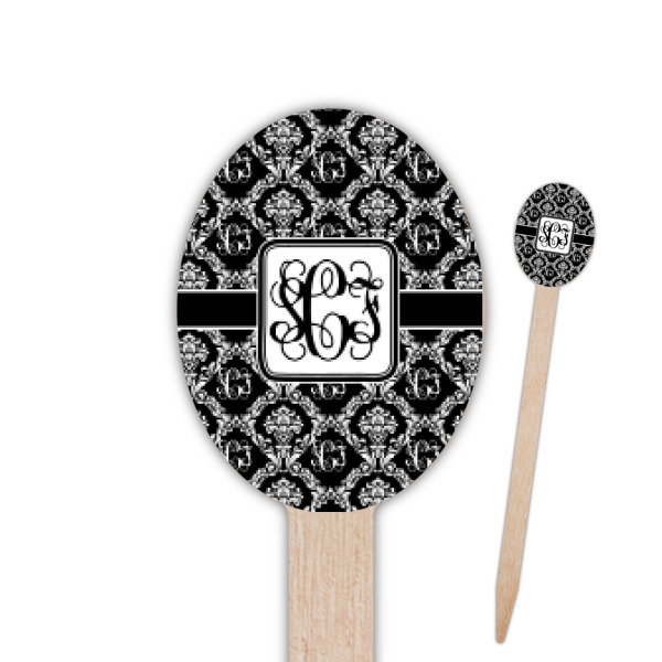 Custom Monogrammed Damask Oval Wooden Food Picks