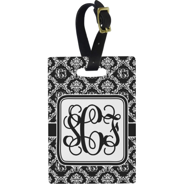 Custom Monogrammed Damask Plastic Luggage Tag - Rectangular