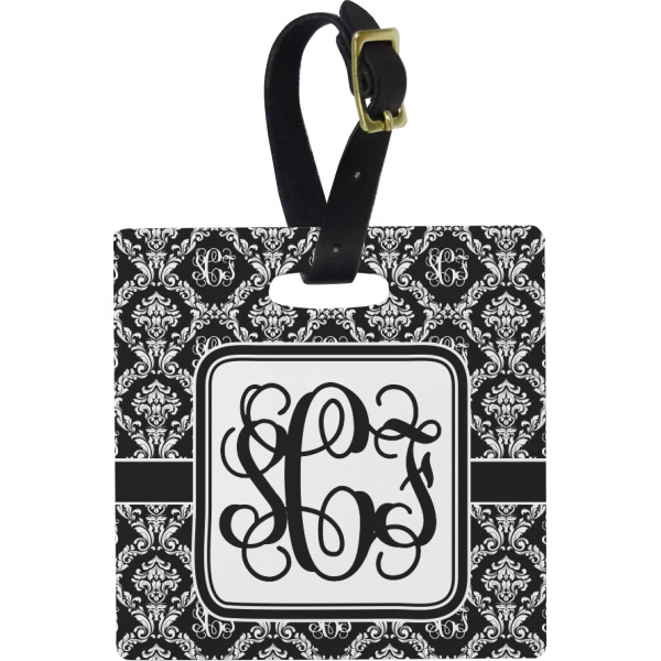 Custom Monogrammed Damask Plastic Luggage Tag - Square