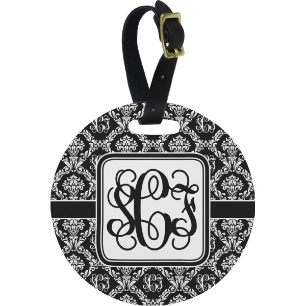 Custom Monogrammed Damask Plastic Luggage Tag - Round