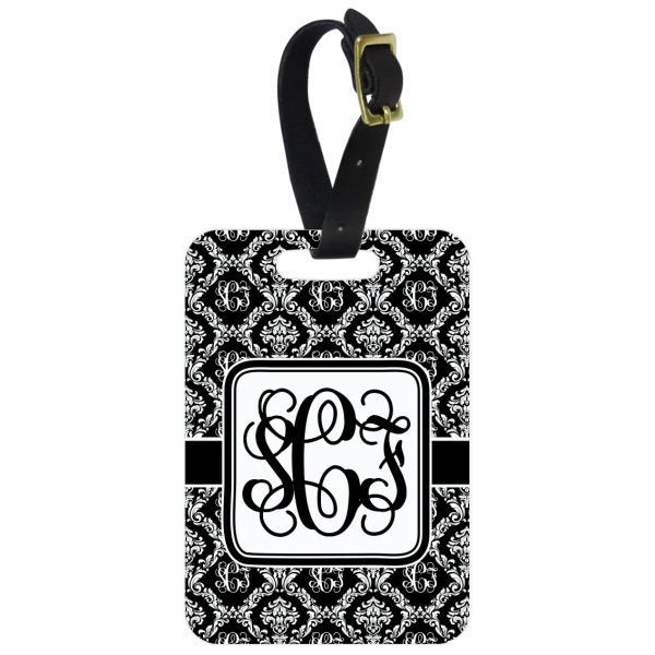 Custom Monogrammed Damask Metal Luggage Tag