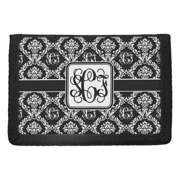 Custom Monogrammed Damask Trifold Wallet (Personalized)