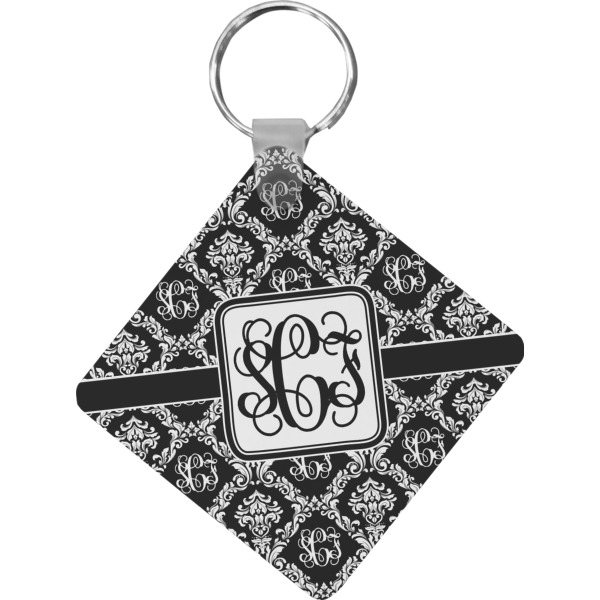 Custom Monogrammed Damask Diamond Plastic Keychain