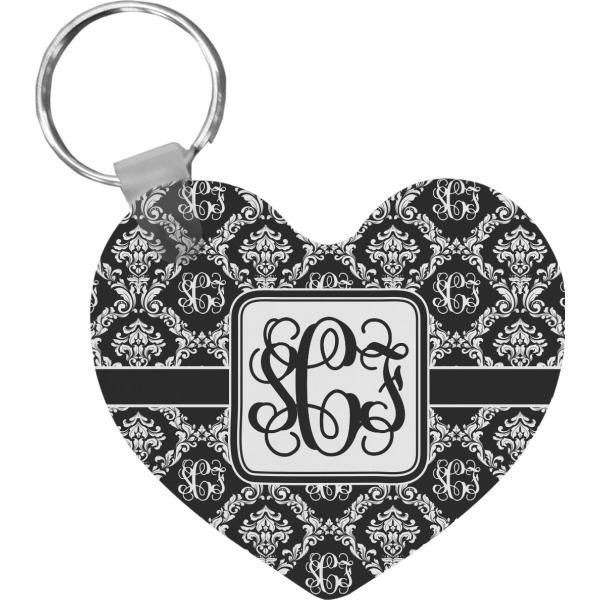 Custom Monogrammed Damask Heart Plastic Keychain