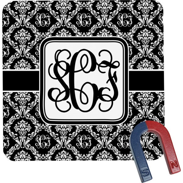 Custom Monogrammed Damask Square Fridge Magnet (Personalized)