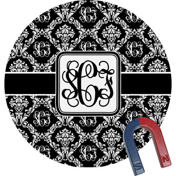 Custom Monogrammed Damask Round Fridge Magnet