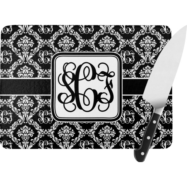 Custom Monogrammed Damask Rectangular Glass Cutting Board (Personalized)