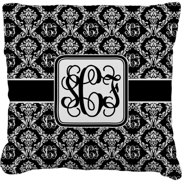 Custom Monogrammed Damask Faux-Linen Throw Pillow (Personalized)