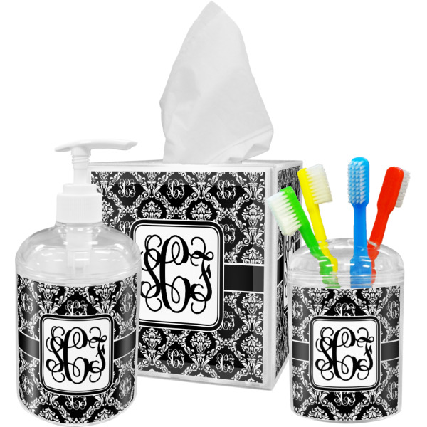 Custom Monogrammed Damask Acrylic Bathroom Accessories Set