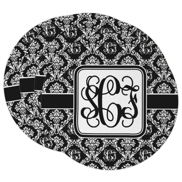 Custom Monogrammed Damask Round Paper Coasters