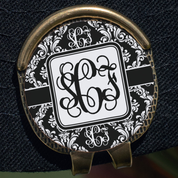 Custom Monogrammed Damask Golf Ball Marker - Hat Clip - Gold