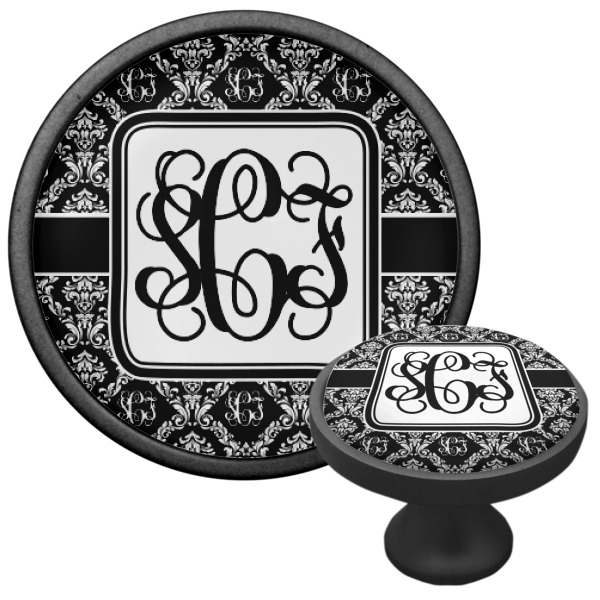 Custom Monogrammed Damask Cabinet Knob (Black) (Personalized)