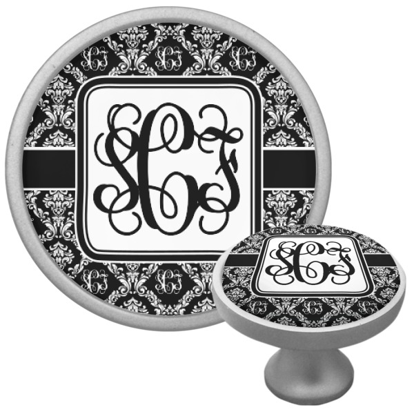 Custom Monogrammed Damask Cabinet Knob (Silver) (Personalized)