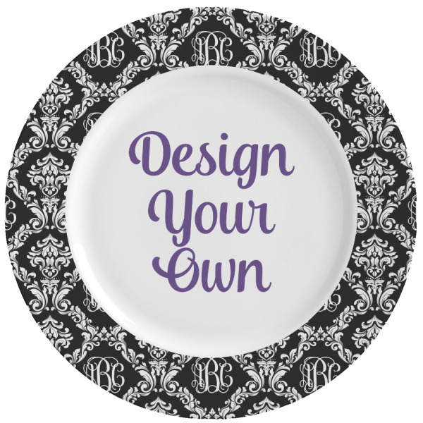 Custom Monogrammed Damask Ceramic Dinner Plates (Set of 4) (Personalized)