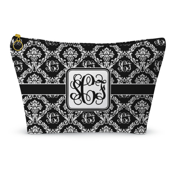 Custom Monogrammed Damask Makeup Bag - Large - 12.5"x7" (Personalized)