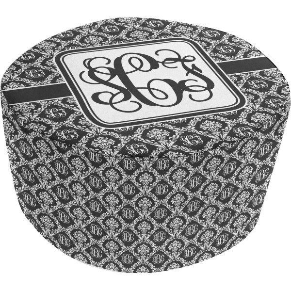 Custom Monogrammed Damask Round Pouf Ottoman (Personalized)