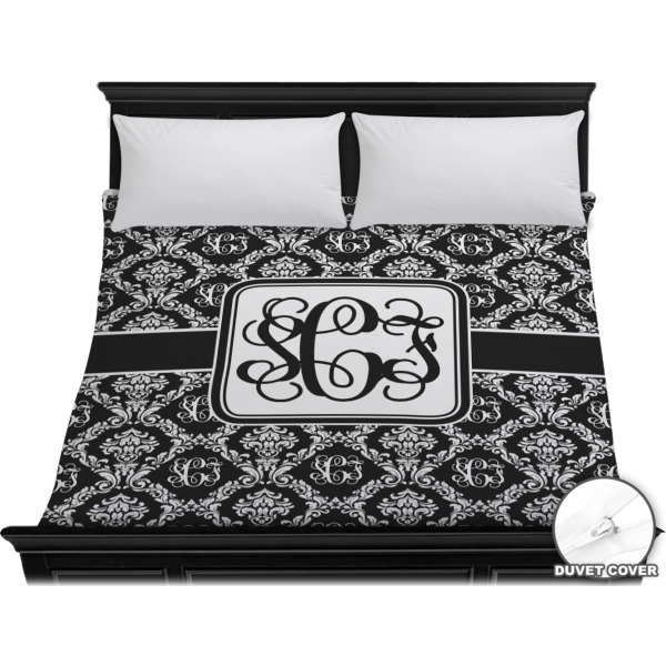 Custom Monogrammed Damask Duvet Cover - King (Personalized)