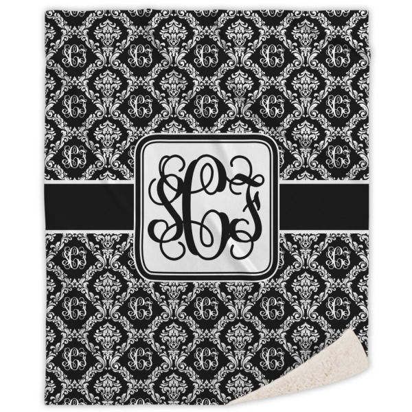 Custom Monogrammed Damask Sherpa Throw Blanket (Personalized)