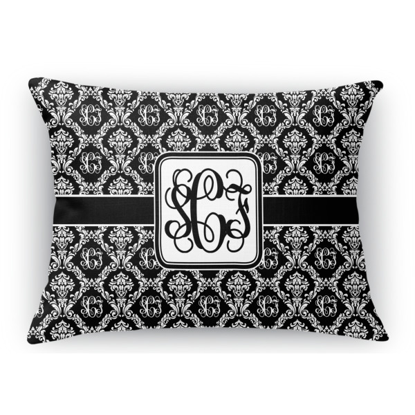 Custom Monogrammed Damask Rectangular Throw Pillow Case - 12"x18" (Personalized)