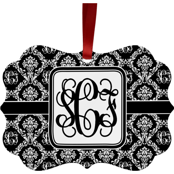 Custom Monogrammed Damask Metal Frame Ornament - Double Sided