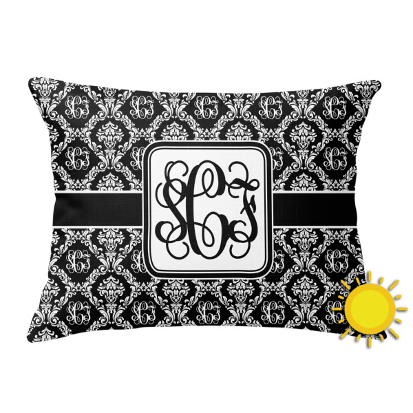 Custom Monogrammed Damask Outdoor Throw Pillow (Rectangular) (Personalized)