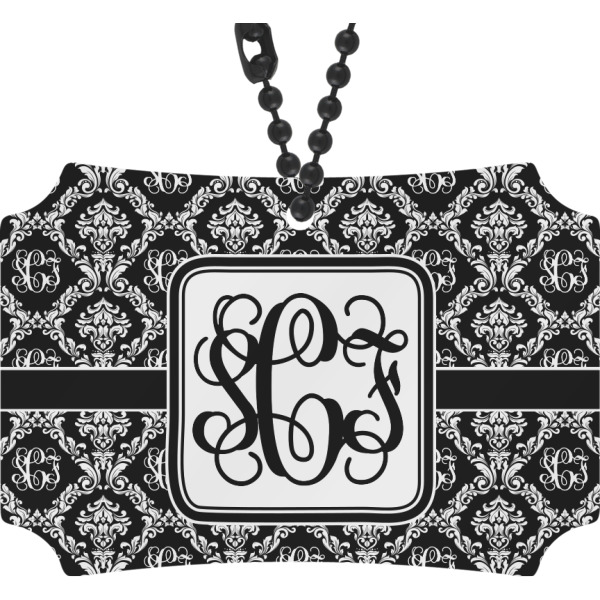 Custom Monogrammed Damask Rear View Mirror Ornament (Personalized)