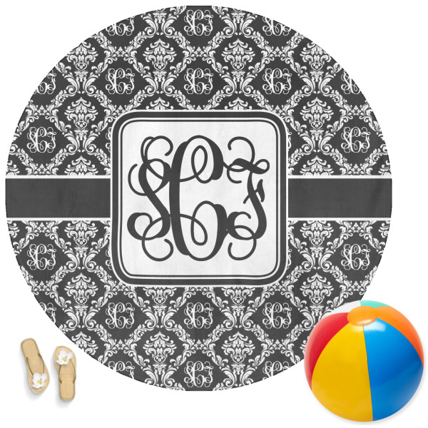 Custom Monogrammed Damask Round Beach Towel (Personalized)