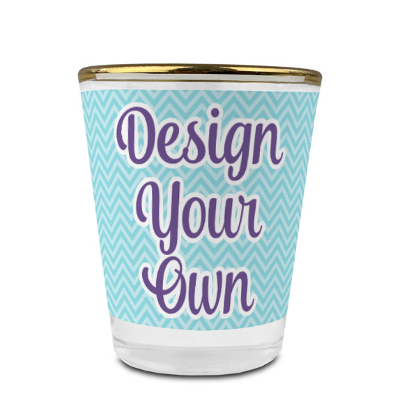 Custom Design Your Own Glass Shot Glass - 1.5 oz - with Gold Rim - Single