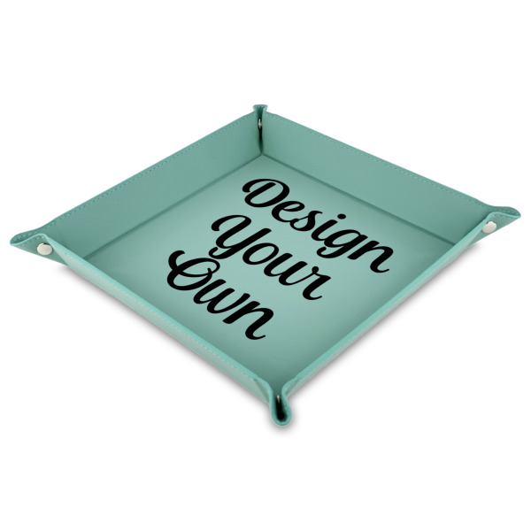 Custom Design Your Own Faux Leather Valet Tray - 9" x 9"  - Teal