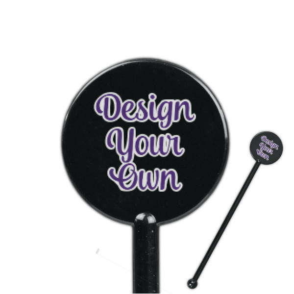 Custom Design Your Own 5.5" Round Plastic Stir Sticks - Black - Single-Sided