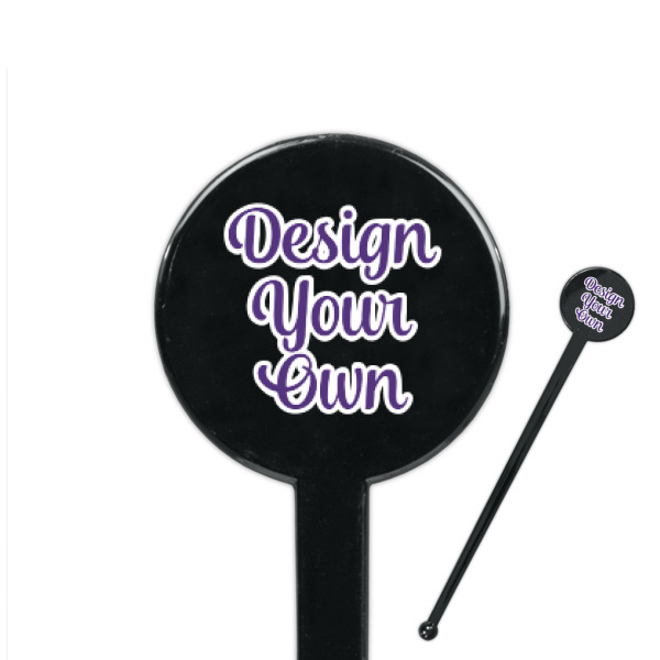 Custom Design Your Own 7" Round Plastic Stir Sticks - Black - Single-Sided