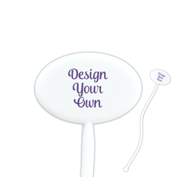 Custom Design Your Own 7" Oval Plastic Stir Sticks - White - Double-Sided