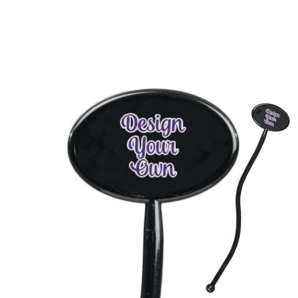 Custom Design Your Own 7" Oval Plastic Stir Sticks - Black - Double-Sided