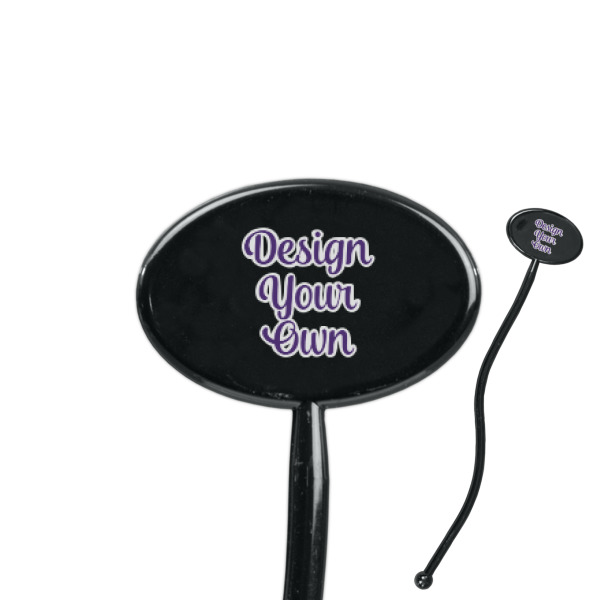 Custom Design Your Own 7" Oval Plastic Stir Sticks - Black - Single-Sided
